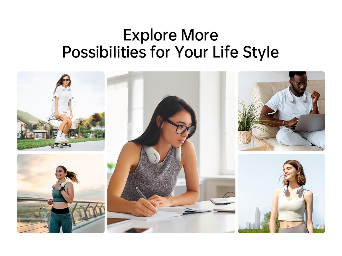 Jisulife Portable Neckfan Hands Free Bladeless Fan 4000mAh Battery Operated Wearable Personal Wireless Fan Rechargeable 3 Speeds Gifts for Women Men Wireless