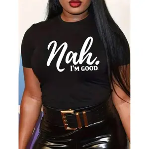 graphic tees Women's Letter Print Round Neck Tee, Trendy Casual Crew Neck Short Sleeve T-Shirt, Graphic Tees, Summer Clothes Women, Ladies Summer Outfit, Clothing