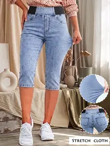 Gilipur Women's Elegant Chic High-Waisted Seven-Eighths Pants, Zipless Denim, Flat Belly Slim Fit, Stretchy Comfort, Refined Style