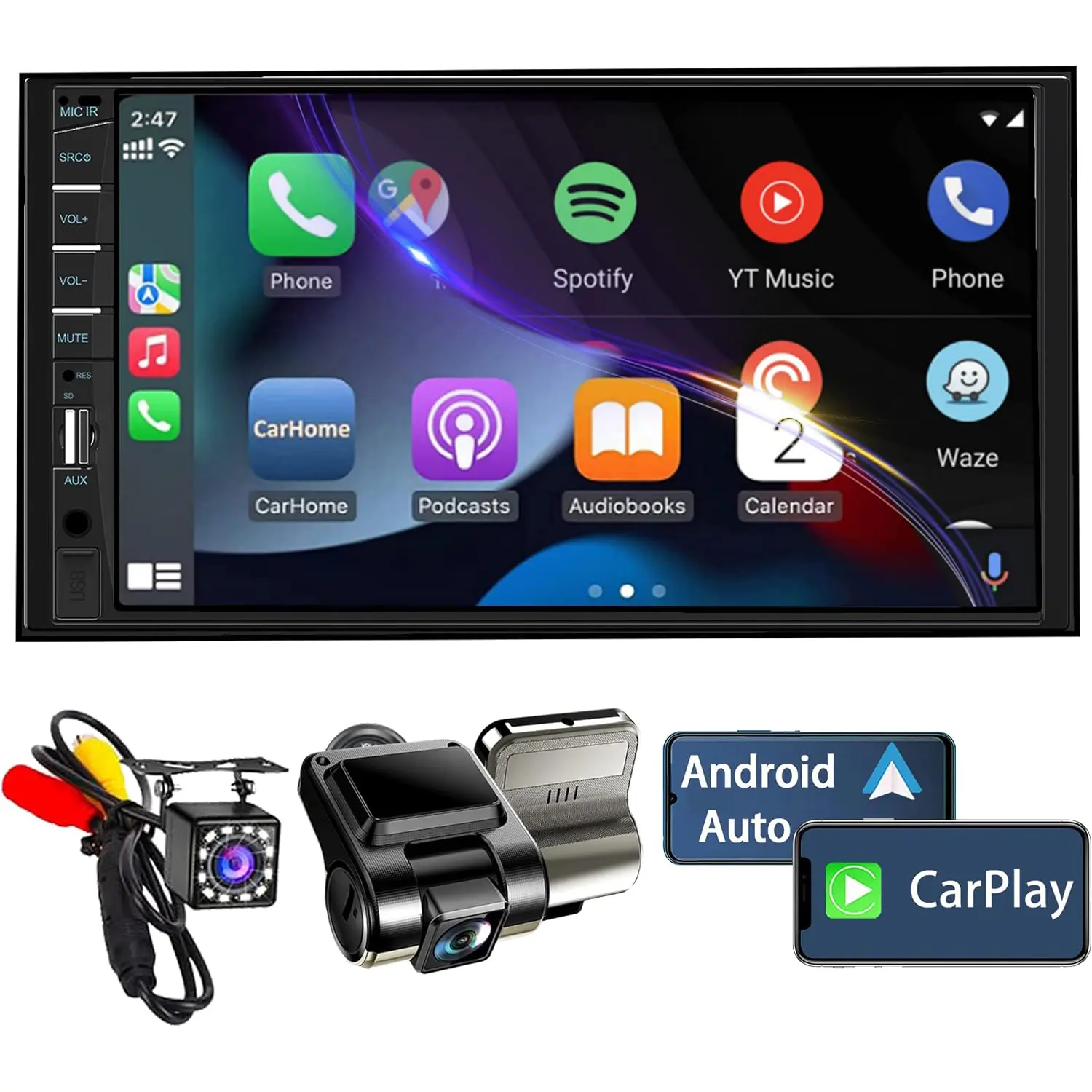 7inch Touchscreen Car Audio Receivers Support Apple Carplay & Android Auto, Bluetooth, Mirror Link, SWC, FM/EQ/USB/TF/AUX
