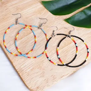 Round Handmade Beaded Hoop Earrings - Lightweight Boho Dangle Earrings for Women
