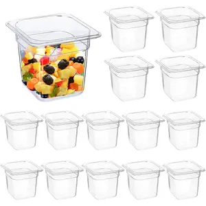 14 Packs Plastic Clear  Pans 1/6 Size Stackable Storage Containers for Fruits Vegetables Beans for Restaurant, Commercial, and Hotel Use with Capacity  (6" Deep)