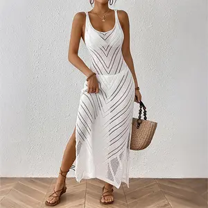 High Slit U-Neck Knit Beach Cover Up Dress
