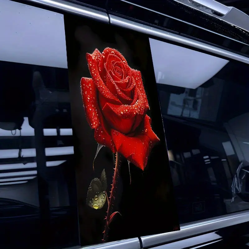 2-Piece creative B-pillar protective film red rose pattern car sticker, Car Decorative Sticker, waterproof and scratch-proof, suitable for all models, Car Decals, Automotive Decals, Decal For Cars