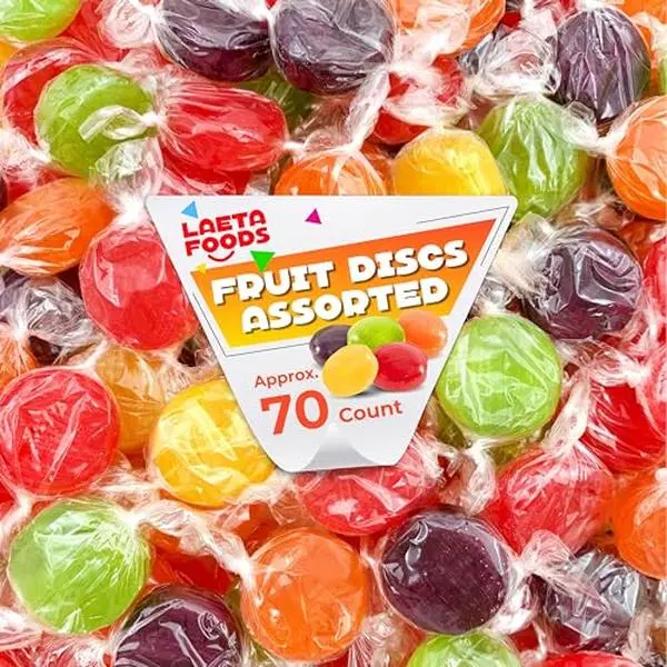 Assorted Fruit Discs | 1 Pound Bag - Approx. 70 Count | Hard Candy Bulk