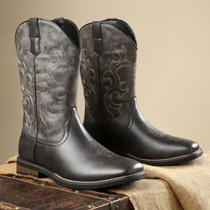 Men's Rugged Western Textured Boots - Non-Slip Sole, Extended Sizes & Fast US Delivery