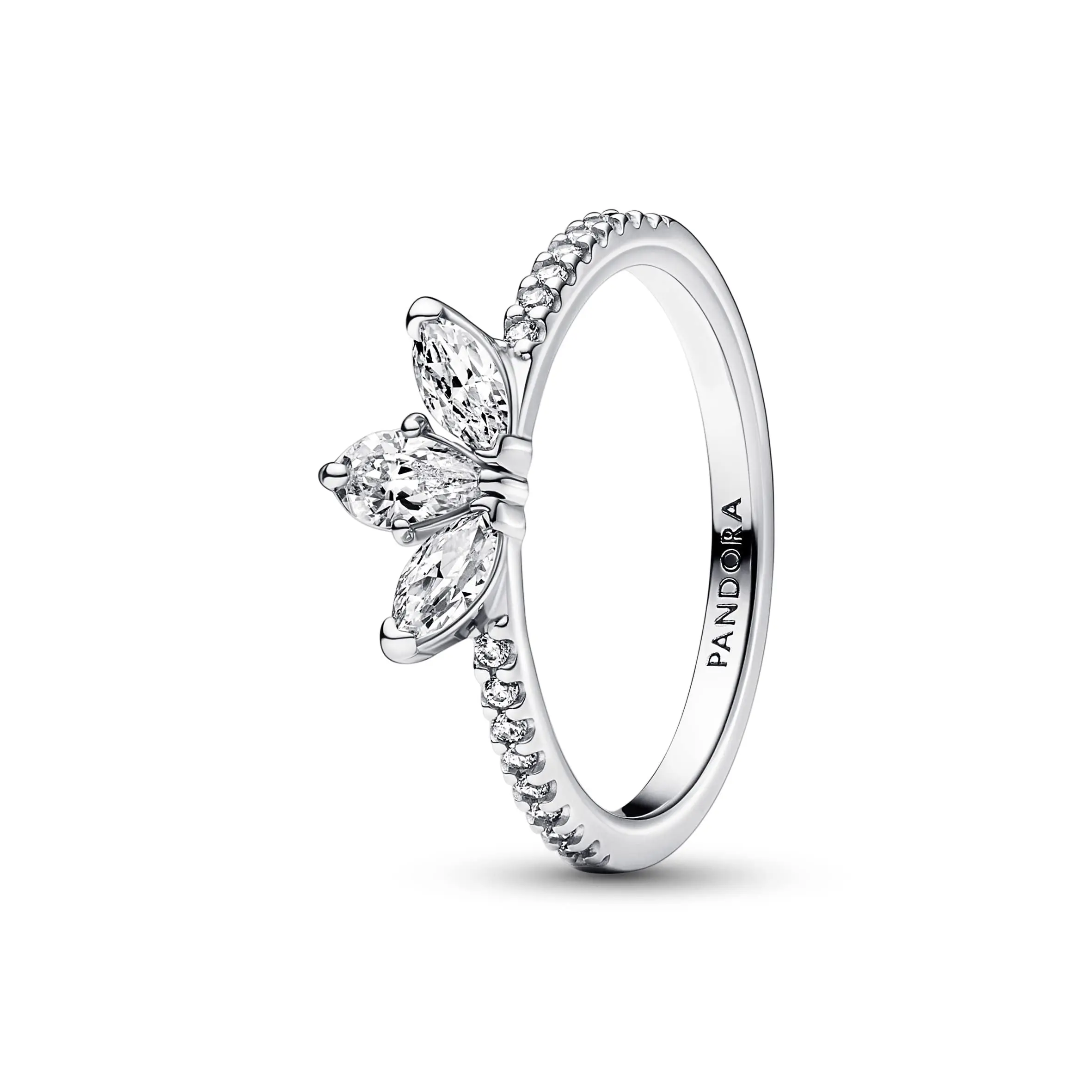 US Female Adults Pandora Sparkling Herbarium Cluster Ring, Back-to-Back Marquise-Shaped Silver Ring, 192392C01