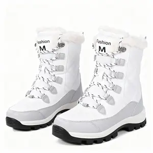 Women's Stylish Mid-Calf High-Top Winter Fur-Lined Walking Boots, Thick Insulation, Anti-Slip, Waterproof, Lightweight Warm Footwear