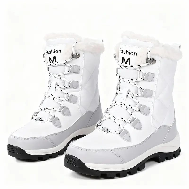 Women's Waterproof Winter Snow Boots, Mid-Calf Platform Round Toe Boots with an Insulated Fur Lining and Slip-Resistant EVA Sole for Outdoors