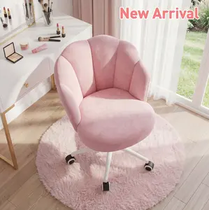 Raybee Artistic Color Velvet Vanity Chairs with Wheels, Comfy Desk Chair with Backrest, Armless Home Office Desk Chair Hight Adjustable & 360° Swivel, Makeup Task Chair for Bedroom, Study Room, Blush Pink #TikTokShopStockUp #SummerVibes #NewArrival