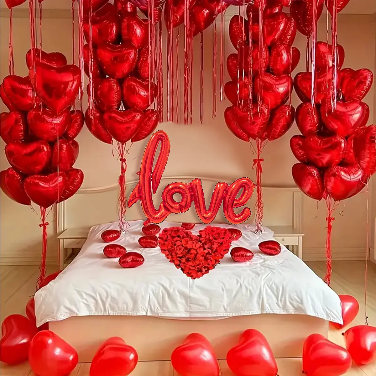 Love Letter Balloon Set, Heart Shaped Balloons, Heart-Shaped Rose Petals Decorations, Perfect for Proposals Weddings Anniversaries, 7pcs & 4 Packs