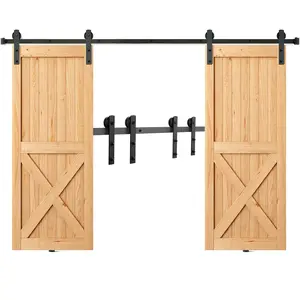 VEVOR 8FT Sliding Barn Door Hardware Kit, 330LBS Heavy Duty Barn Door Track Kit for Double Doors, Fit 3.7-4.3FT Total Wide and 1.3"-1.8" Thick 2 Door Panel, with Smooth & Silent Pulley (I Shape)