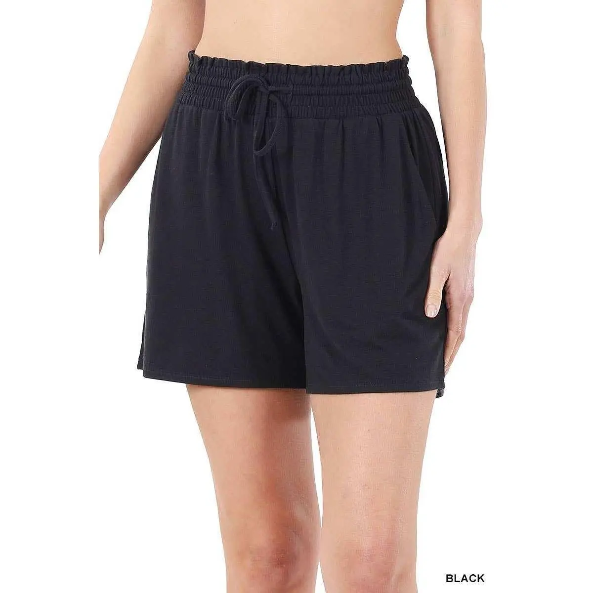 DRAWSTRING WAIST PAPERBAG SHORTS WITH POCKETS
