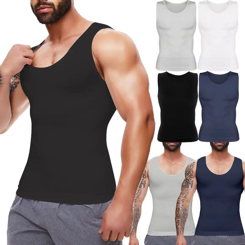 Cattibor Men's Tight Compression Tank Top, Sleeveless Nylon-Spandex Body Shaper with Tummy Control for Gym & Fitness