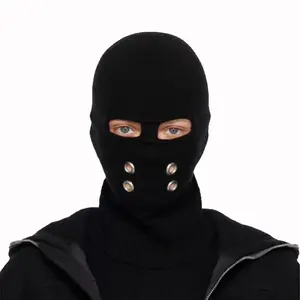 Functional Black Knitted Full-Face Balaclava Breathable Design with Eye Mouth Openings for Outdoor Activities