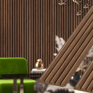 Rounded Oak Brown Slat Wood Wall Panels 94 Inch Acoustic Wooden Wall Panels for Interior Decor | Modern Fluted Wood Slat Panels for Living Room, Bedroom & Office Feature Walls