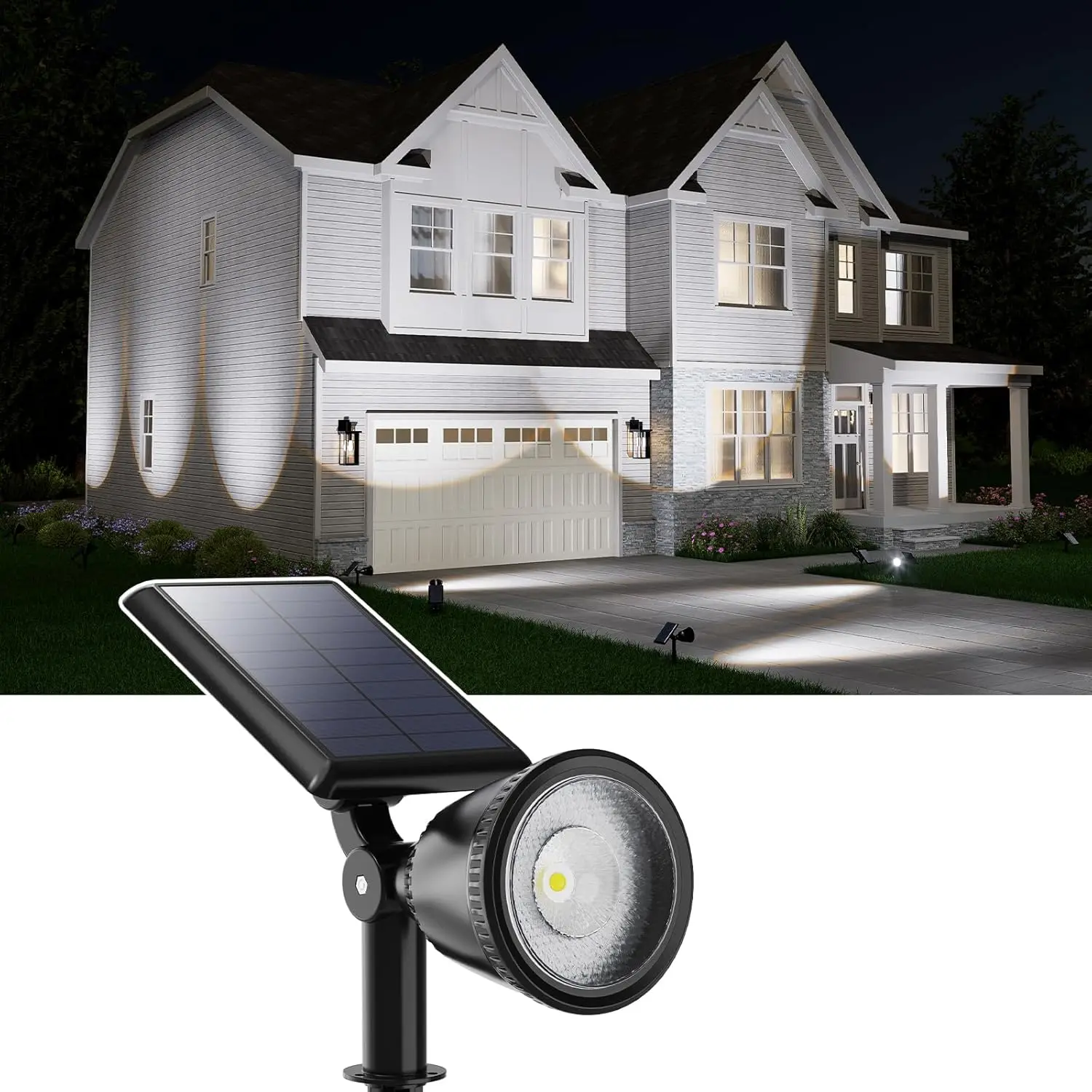 Solar Powered LED Sunset Spotlight - Outdoor Waterproof Accent Uplighting with Independently Adjustable Light & Panel for Trees, House Flag, Yard
