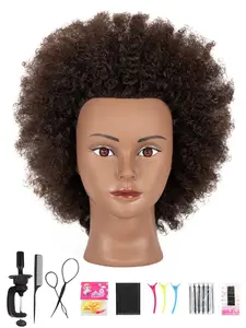 100% real human hair African curly hair model head with live eyes, simulated human 4-6 inches curly hair for barbers, beauty doll head for barbers, braided practice hairstyle, with complimentary clip, Crochet Human Hair