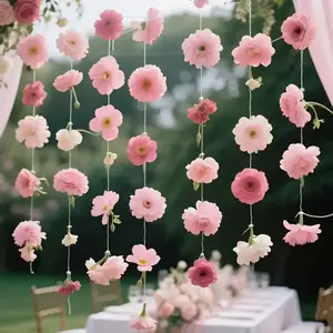 40pc floral waterfall set with 40 pink mixed Artificial Hanging Flowers and 50m fishing line for wedding parties, Valentine's Day, bridal showers, birthday room decorations (random pink flowers)