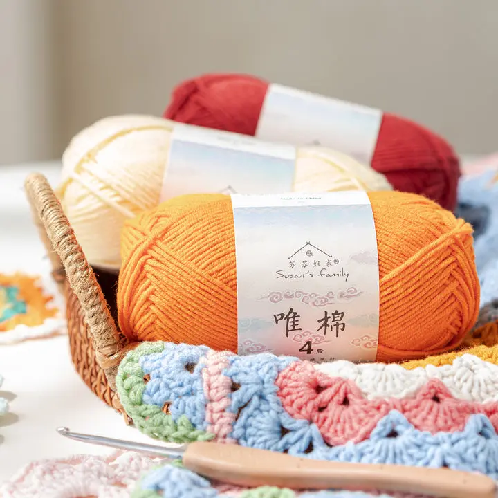 Susan's 4-Ply Combed Cotton-Acrylic Assorted Yarn Set (60% Cotton, 40% Acrylic) - 5-Pack Super Fine Soft Easy-Care Vibrant Knitting Yarn for DIY Crocheting, Suitable for All Skill Levels, Soft Yarn