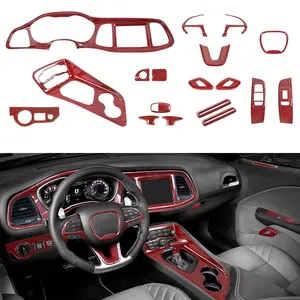 Red Interior Center Console Full Decor Cover Trim Shell Kit for 2015+ Challenger, Automotive Interior Moldings, Car Decorations, Vehicle Accessories