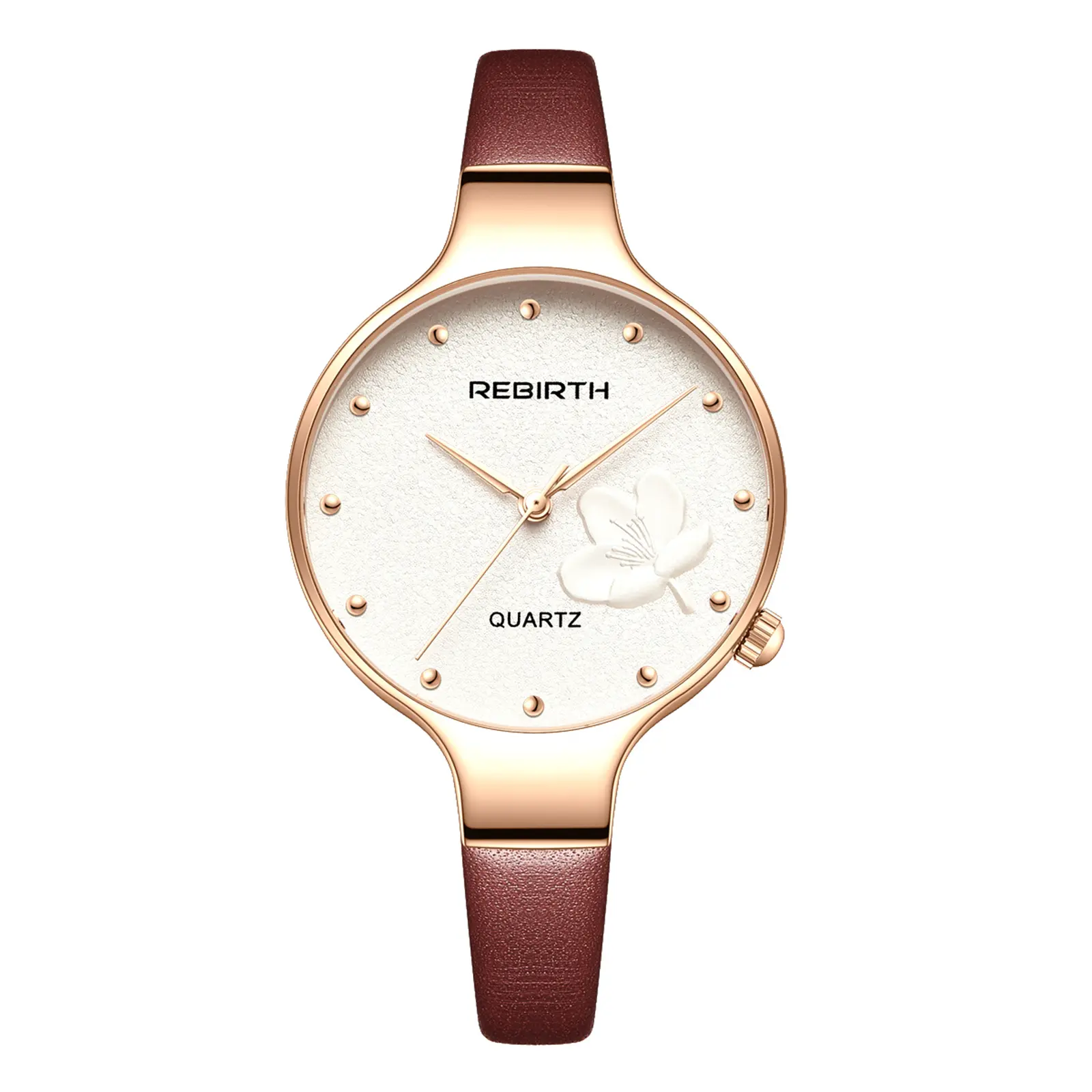 OIDEA Women's Classic Fashion Adjustable Quartz Watch - Golden Round Face with 3D Petal Dial, Dot Markers, Genuine Leather Strap, Ultra-Slim, Splash-Resist., Gift Boxed, Adjustable Quartz Watches, Classic Fashion Quartz Watches