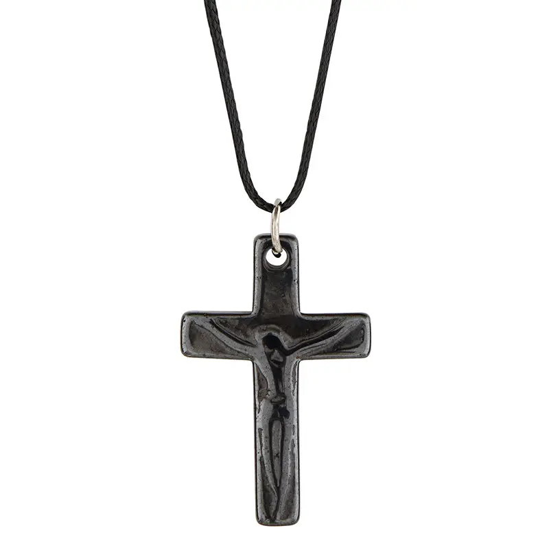 Hematite Crucifix Pendant with Cord
