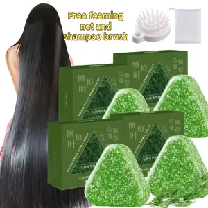 4 pcs Osmanthus Arborvitae Leaf Shampoo Bars (with free shampoo brush and lathering mesh), rich in ginseng and other herbal extracts, gently cleans hair, hydrates and moisturizes, controls oil, refreshing and non-greasy, suitable for all hair types