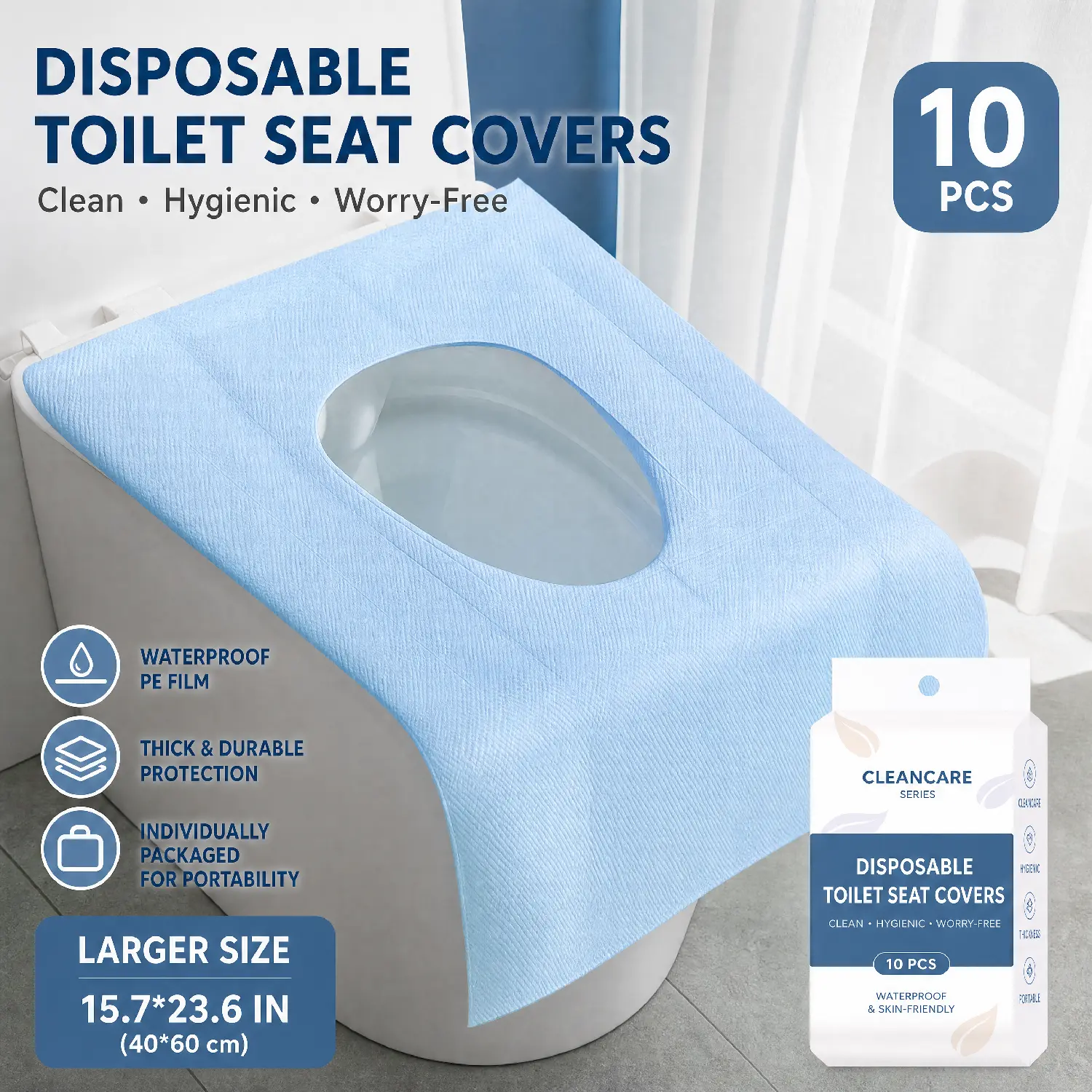 Disposable Individually Wrapped Toilet Seat Covers, 10-Piece Universal-Fit Portable Hygienic Protectors for Adults, Suitable for Travel, Public Places, 10 Pieces