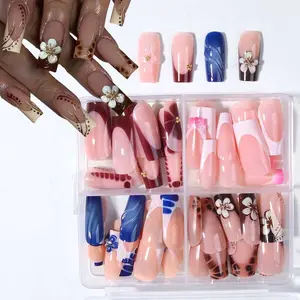 96pcs Medium Square Nail Tips Set, Autumn Winter Colors, Glossy Finish, Leopard Print Design, Flower Nails, Includes Storage Box, for Women & Girls, Glossy False Nails, Glossy Fake Nails