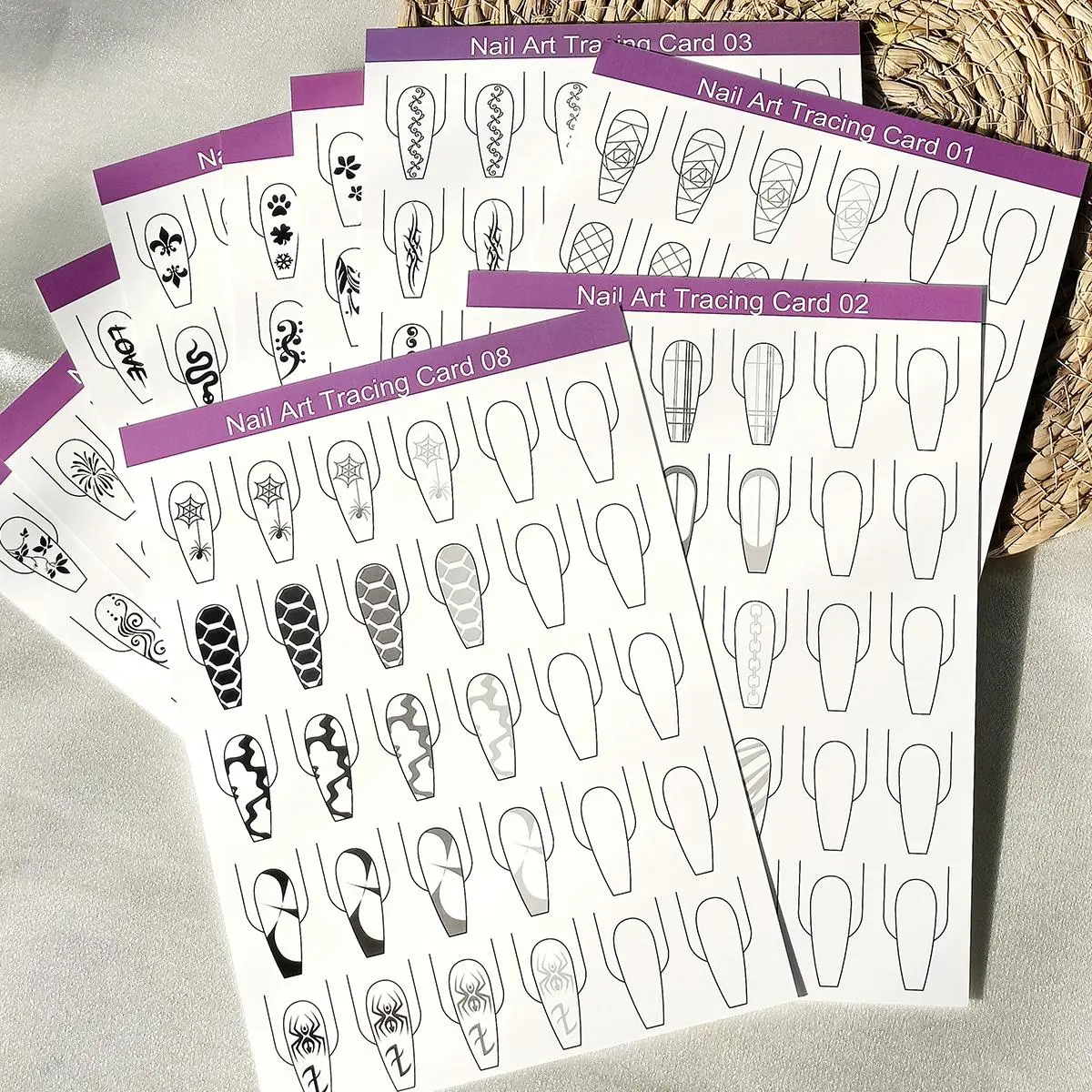 Mixed Styles Nail Art Training Card, 10pcs Reusable Nail Art Designing Card, False Nail Practicing Card, Practice cards, Nail Art Tracing Cards, Nail Art Tool for Beginners, Nail Art Patterns