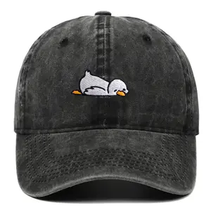 Cartoon Duck Washed Denim Baseball Cap for Women, Spring and Summer, Face-Slimming, Wide Brim, Deep Crown, Versatile Duckbill Cap