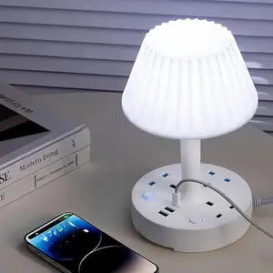 Multi Functional Night Light with Socket & USB Charging Ports Modern Computer Lamp for Home Lighting and Reading Adjustable LED Table Light