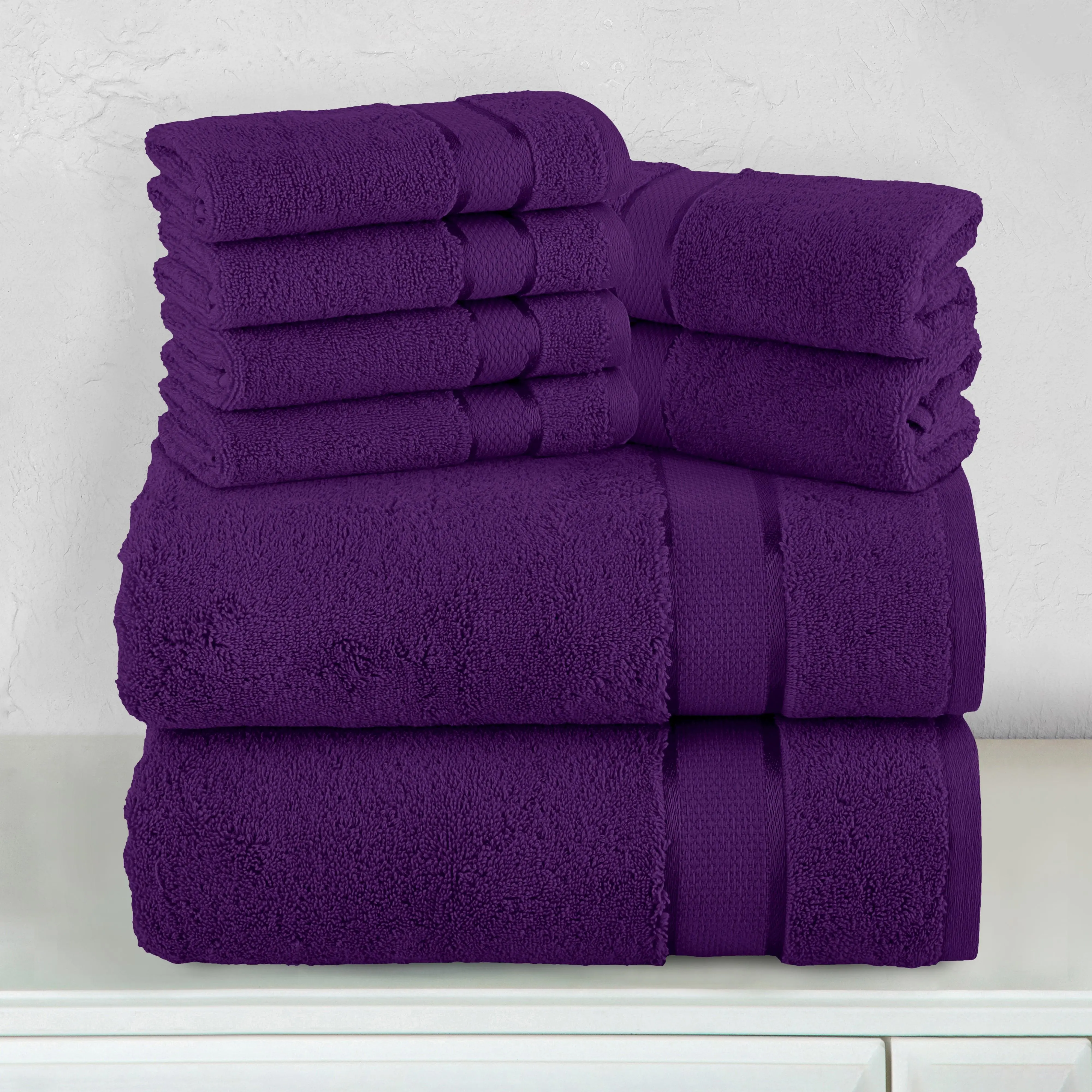 Elegant Comfort 8-Piece Turkish Cotton Towel Set – 680 GSM Luxury Weight, Ultra-Absorbent & Durable Bath Linens Including 2 Bath Towels, 2 Hand Towels, and 4 Washcloths