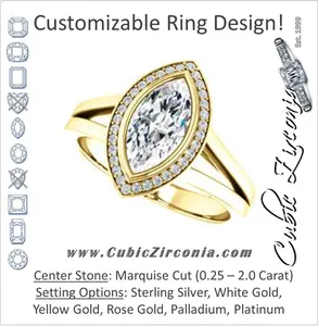 Cubic Zirconia Engagement Ring- The Blondie (Customizable Bezel-set Cathedral-style Marquise Cut with Halo Style and V-Split Band)
