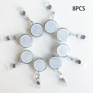 8pcs Clear Plastic Retractable Badge Reels, Retractable ID Badge Holders - Adjustable ID Card Holders, Removable Cardholder with Metal Clasps for Teachers, Doctors, School & Office Use, Transparent Design for Easy Visibility