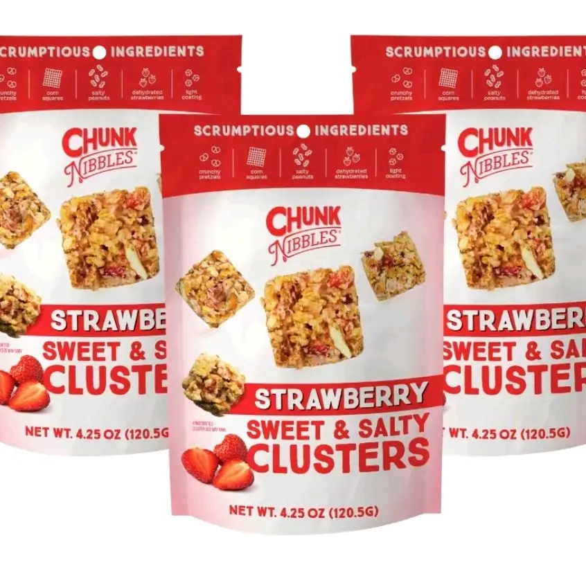 5-Pack Strawberry Chunk Nibbles Snack Clusters, Dried Crispy Puffed Crisp Corn Snacks, 2.oz (85g), Contains Gluten