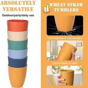 Wheat Straw Cups 6PCS Good Alternative to Plastic Reusable Cups 12 oz Unbreakable Drinking Cup Reusable Dishwasher Safe Water Bottle