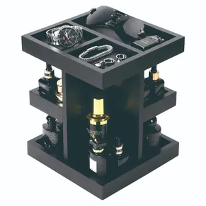 Rotating Cologne Organizer for Men, 3 Tier Wooden Cologne Stand, Desk & Dresser Perfume Display Shelf, Gift for Men