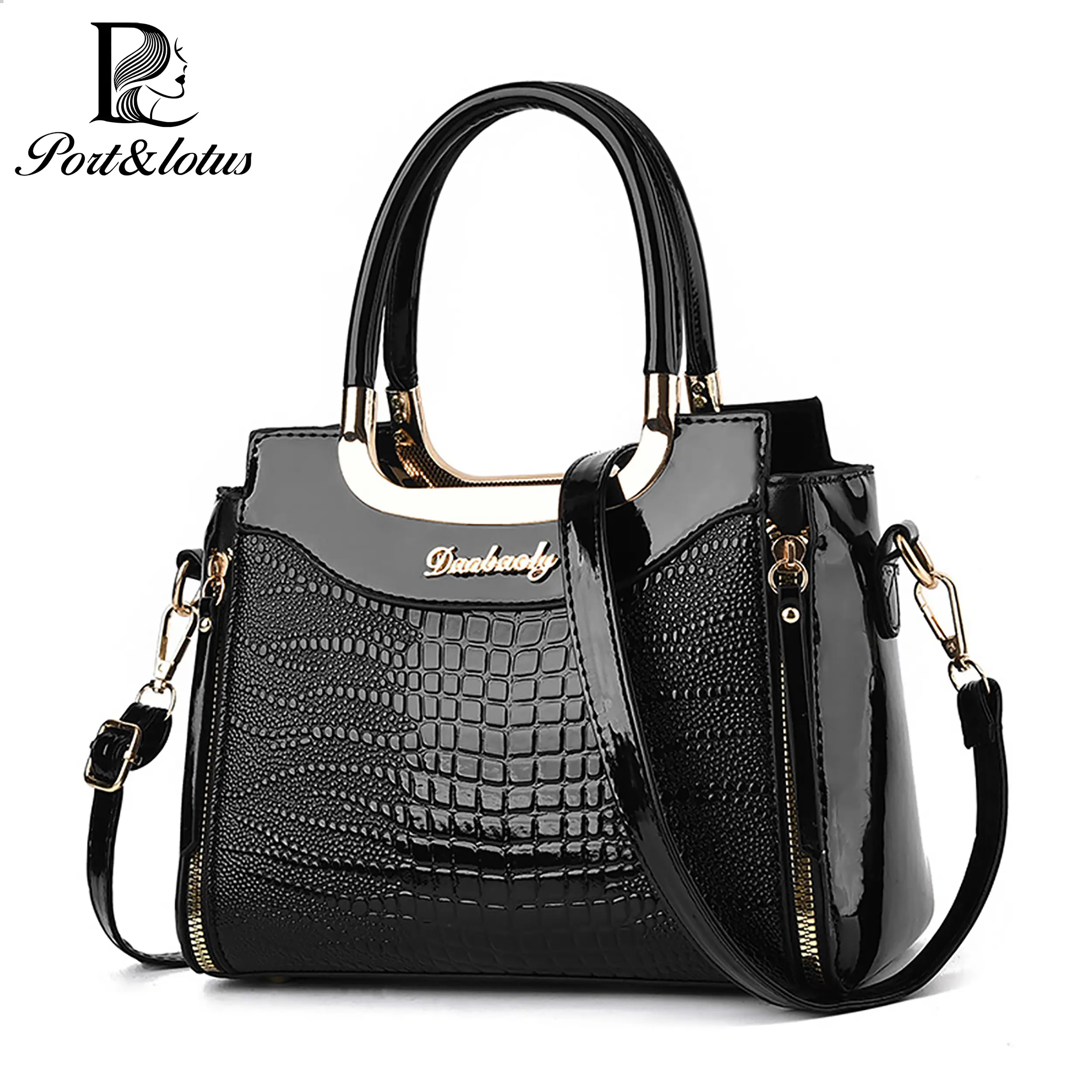 Port&Lotus Crocodile Pattern Leather Shoulder Bags for Women with Top Handle, Crossbody Bags for Women Cell Phone Purses Ladies Elegant Tote Bag, Gift for Mother's Day