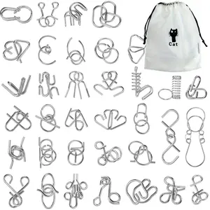 Metal Wire Puzzle with Bag, Brain Teasers Cognitive Development IQ Test Disentanglemen Iron Chain Unlock Interlocking Game Disentanglement Chinese Ring Magic Toy Suitable for Party Favors Kids Adult Challenge