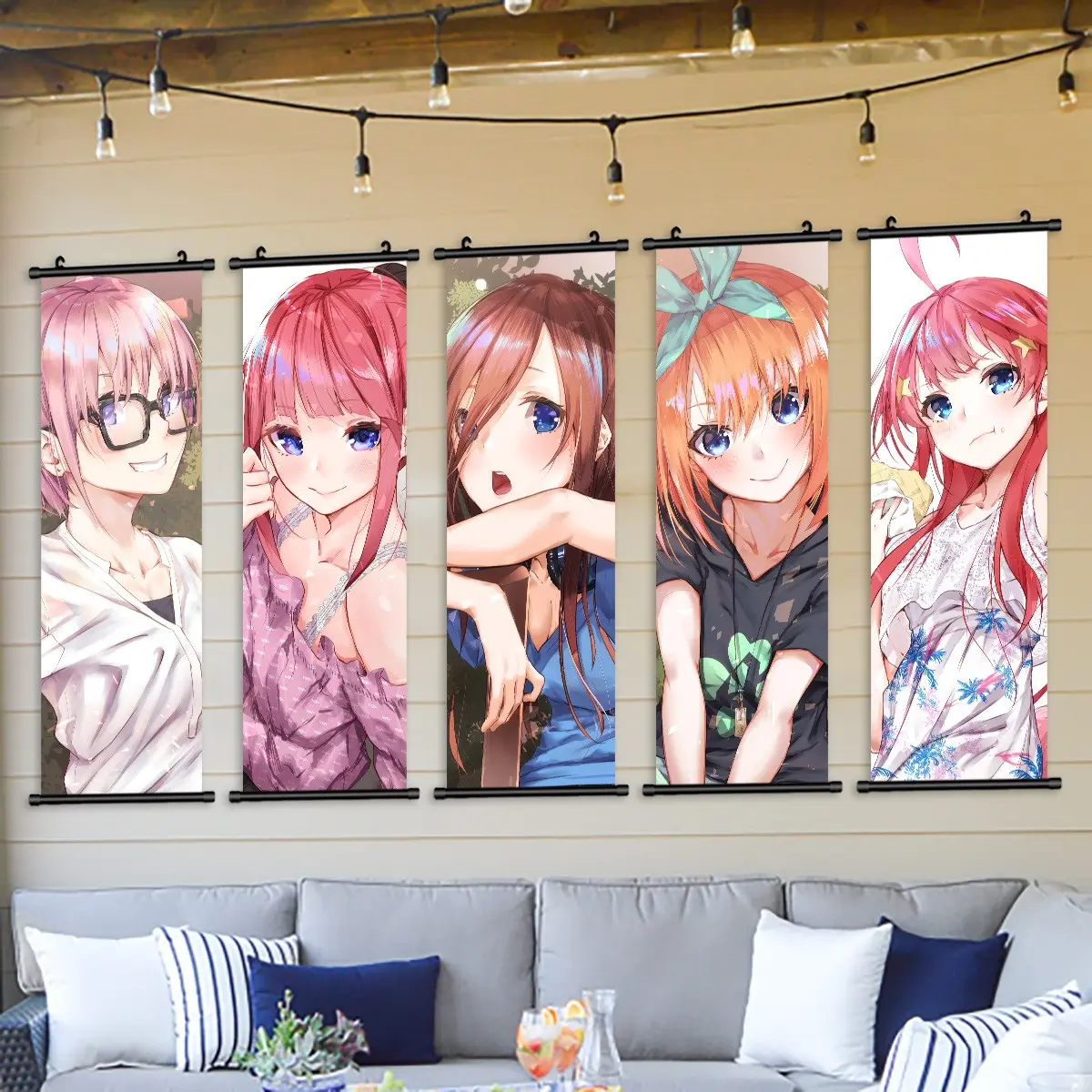 5 Count Hanging Banners, Cartoon Cute Printed Anime Character Posters, Sunshine Girl Pattern, Game Room Decor, Fashion Poster, Living Room Wall Art, Wall Art Set