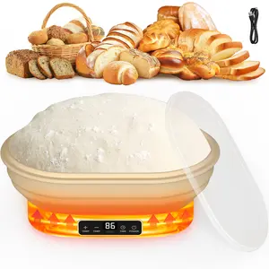 YOUNG MASTER Heating Sourdough Bread Proofing Basket, 2L Electric Thermostatic Silicone Oval Banneton Proofing Bowl with 6 Timer & Temp Settings for Dough Rising, Dishwasher Safe, Foldable Sourdough Starter Bowl