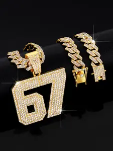 Retro Punk Style Iced Out & Polished Single 67 Number Cuban Chain, Iced Out Chains, Unisex Jewelry for Layering, Perfect for Daily Commute