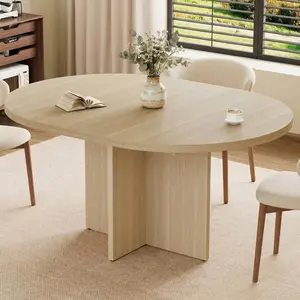 🍽️ One Table, Two Sizes! Extendable Round Dining Table – Modern Black Wood Grain with Removable Leaf – Fits Cozy Dinners or Parties – Perfect for Living Room ✨