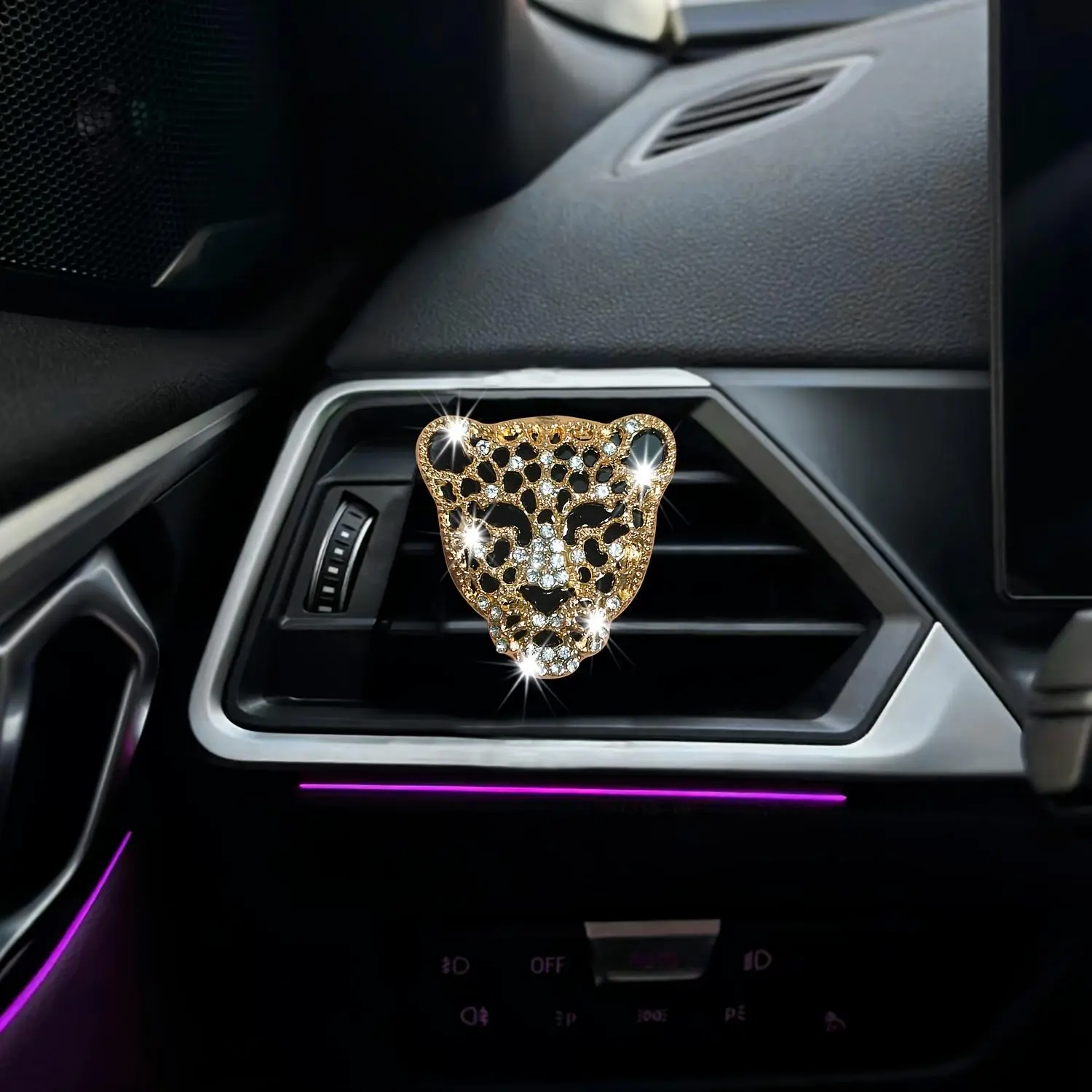 [Cheetah Air Freshener Set] 1pc/2pcs Combination Set of Glittering Cheetah-shaped Car Air Freshener, Rhinestone Animal Car Vent Clip, Ladies Car Interior Decoration Set, Multiple Scents Randomly Matched
