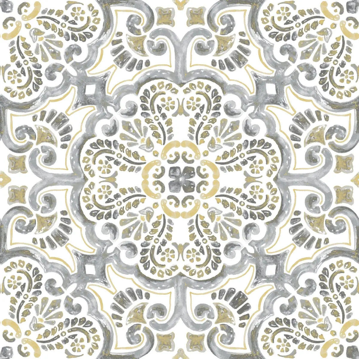 FloorPops FP2947 Antico Moroccan-Inspired Hand Painted Peel and Stick Floor Tiles, 12x12 in Virgin Vinyl, 0.06-in Thick, 10 Pieces, 5.75 lbs, Easy Install, No Grout Needed, Water Resistant, for Bathroom & Kitchen