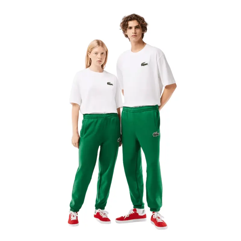 Men's Embroidered Sweatpants - Lacoste Organic Cotton Fleece Unisex Tracksuit Bottoms, Drawstring Elastic Waistband, Oversize Wide Legs, Ankle Length, Outdoor Sport Athletic Wear, Relaxation