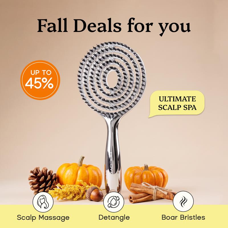 HALOVIDA Anti-Static Hollow Round Bristle Brush - Massaging Design for Enhanced Volume,Detangling Brush for Pain-Free Brushing,Reduces Heat Damage, Perfect for Quick Drying and Voluminous Styling,Gentle,Boar bristle brush,Use in Wet and Dry Hair