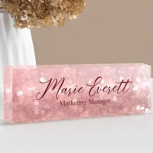 Custom Name Plate for Desk Personalized Desk Name Plate Personalized Gifts for Boss Employee Teacher Appreciation Acrylic Name Plate Office Desk Accessories (A-Pink Quartz)